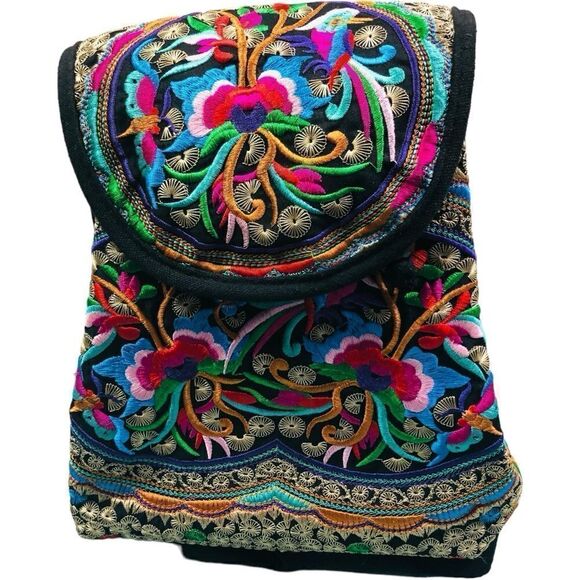 Ethnic Embroidered Boho Floral Petite Backpack - Picture 1 of 13